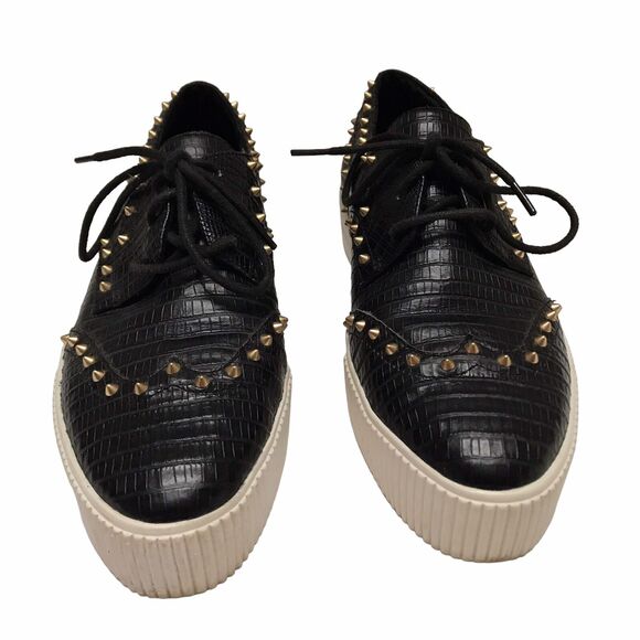 Ash Women's Black Leather Krush Platform Spike Oxford Shoe Sneaker Women Size 38 - Picture 2 of 8